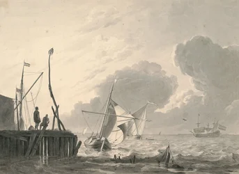 Haven aan zee bij naderend onweer